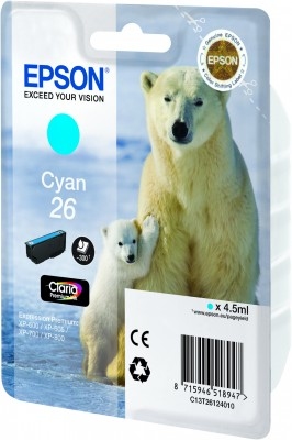Epson C13T26124010/26 Ink cartridge cyan. 300 pages 4.5ml for Epson XP
