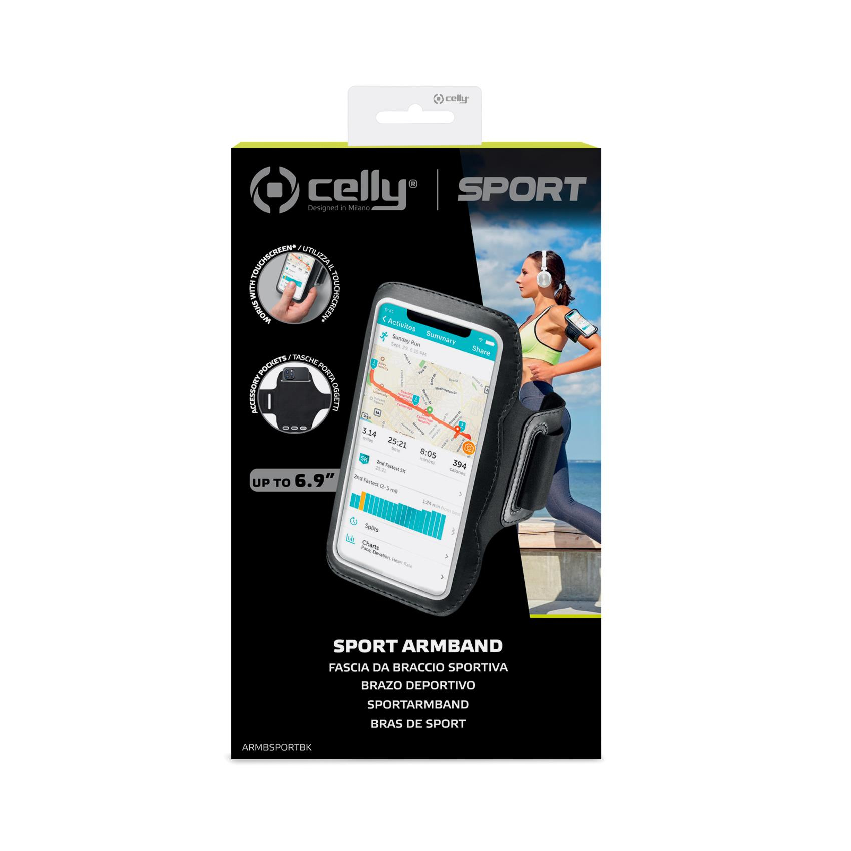 Celly ARMBSPORTBK mobiltelefonfodral 17,5 cm (6.9") Armbands skydd Svart, Transparent
