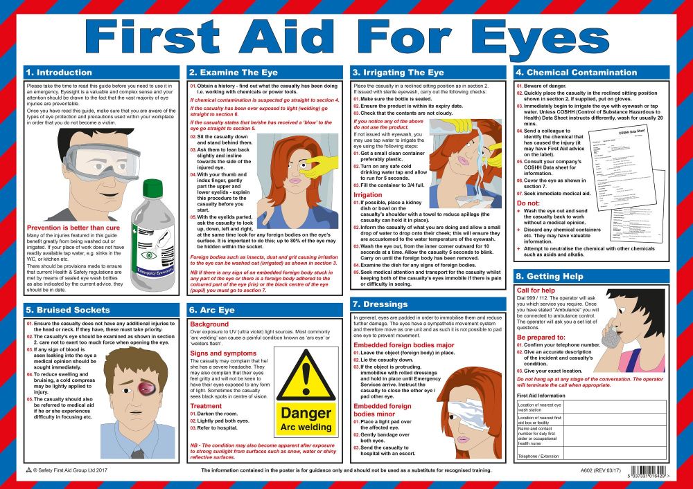 Safety First Aid Gro First Aid for Eyes Poster A2 Laminated