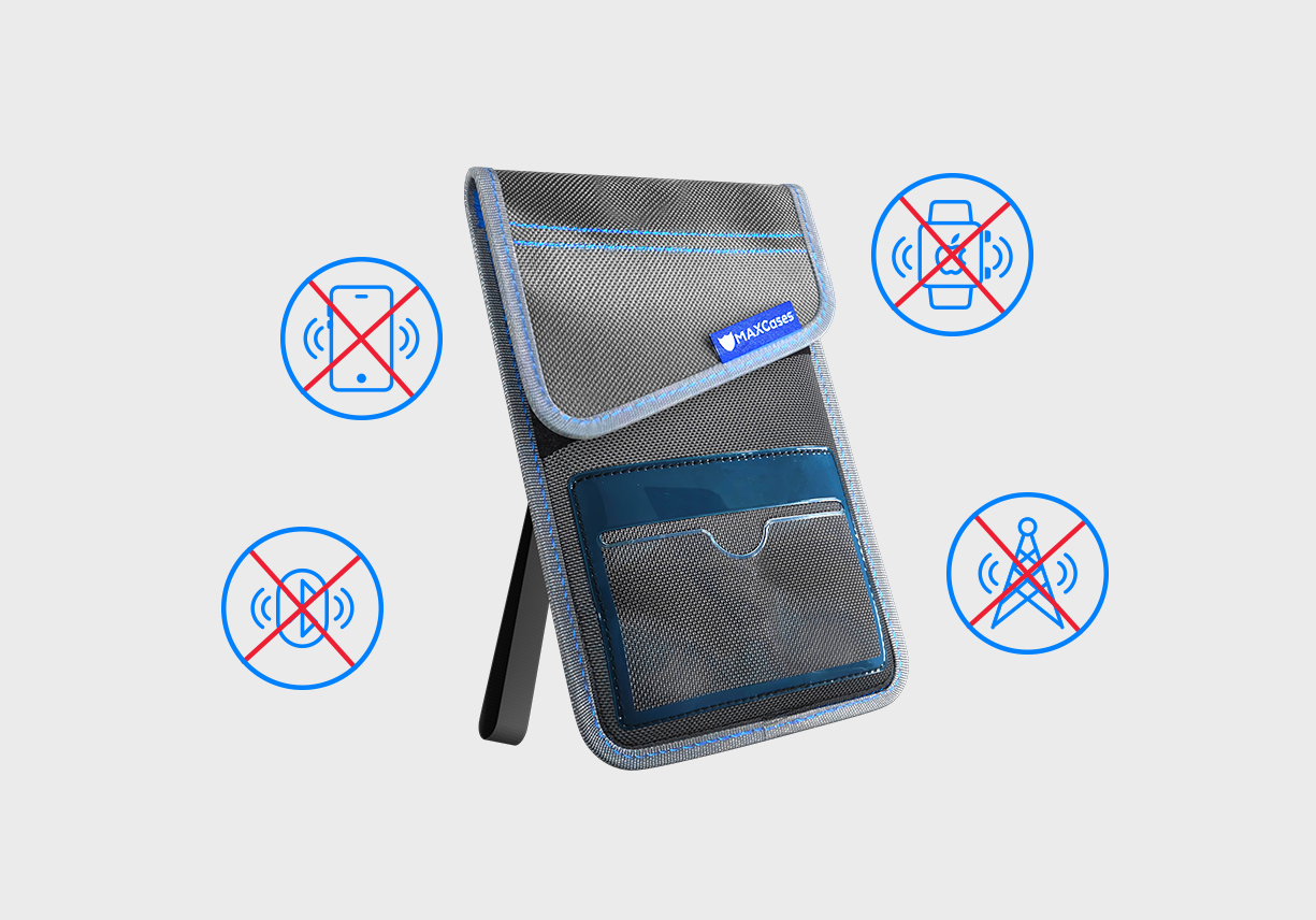 MAXCases MAX ShieldBloc Phone Pouch w/RF Blocking, ID Pocket and Velcro Closures (Grey)