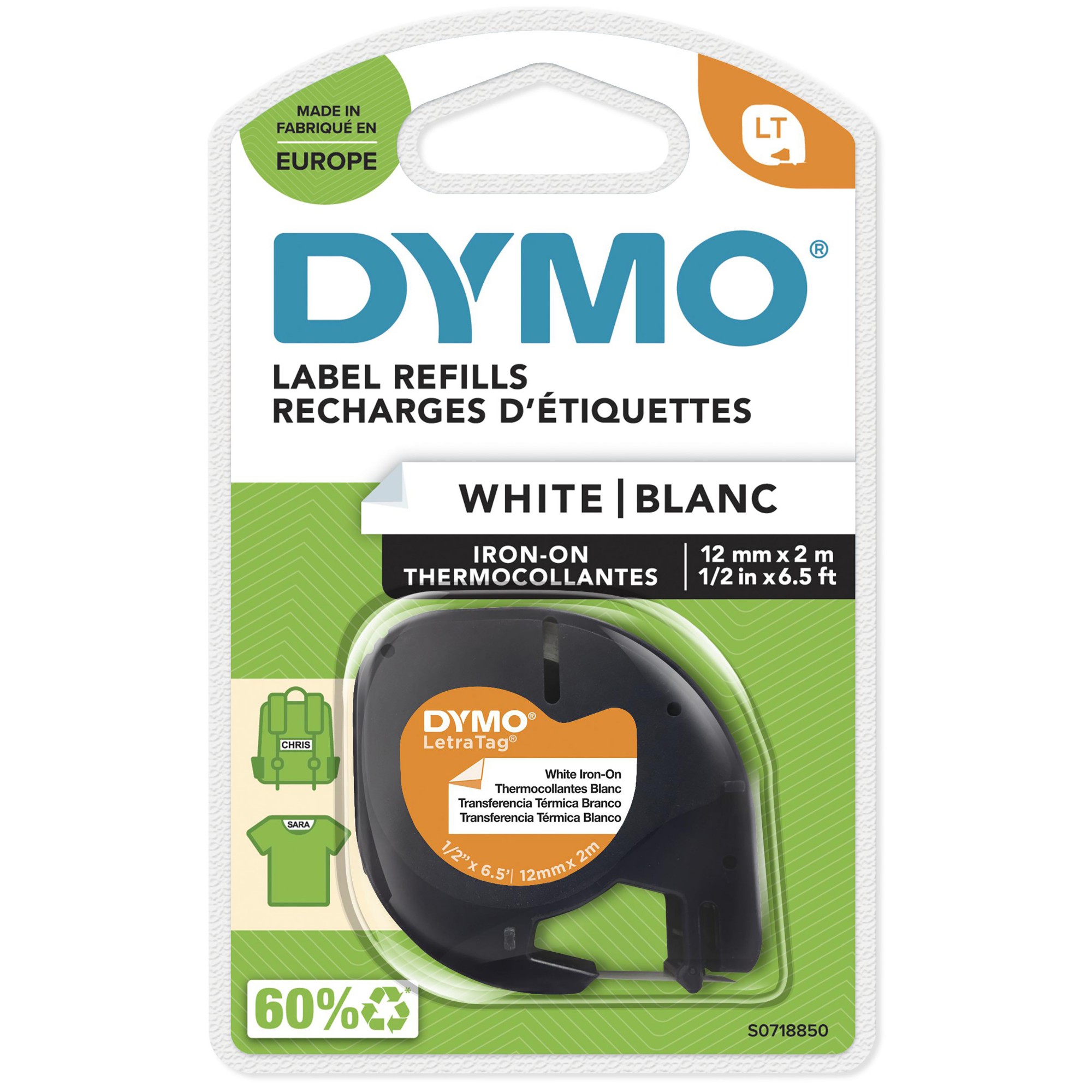 Dymo 18769/S0718850 DirectLabel-etikettes Iron-on 12mm x 2m for Dymo LetraTag