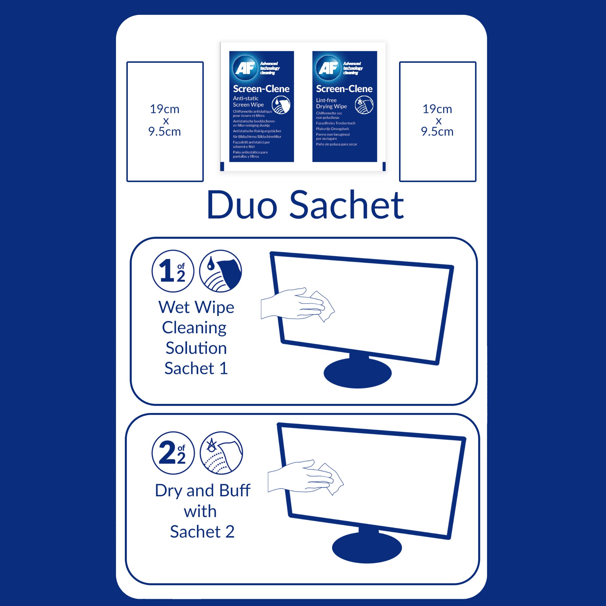 AF Screen-Clene Duo wipes LCD/TFT/Plasma Equipment cleansing wet & dry cloths