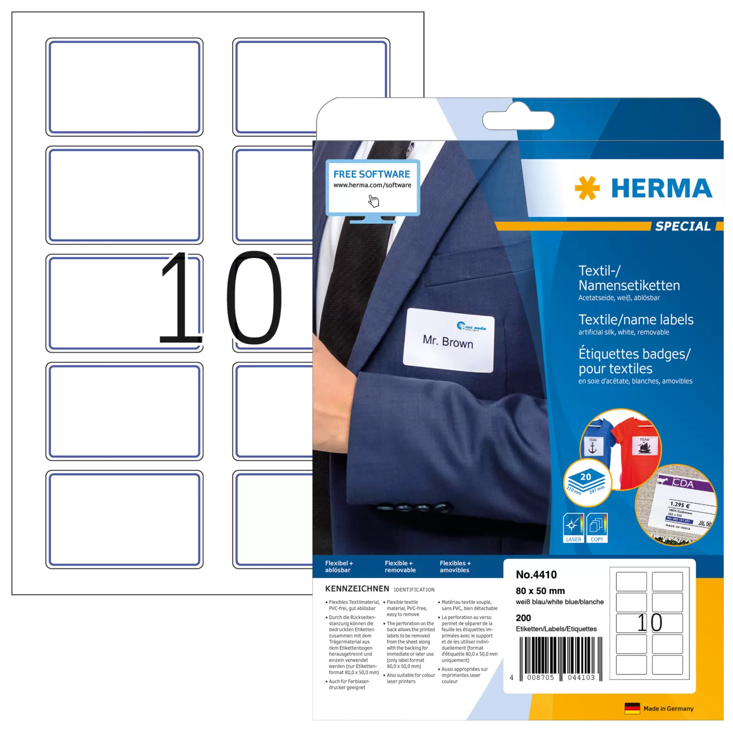 Image of HERMA 4410 self-adhesive label Rounded rectangle Removable Blue,...