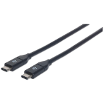 Manhattan USB-C to USB-C Cable, 50cm, USB 3.2 Gen 2 (formerly USB 3.1 Gen 2), 10 Gbps, 3A Fast Charging, SuperSpeed+ USB, Black, Lifetime Warranty, Equivalent to USB31CC50CM