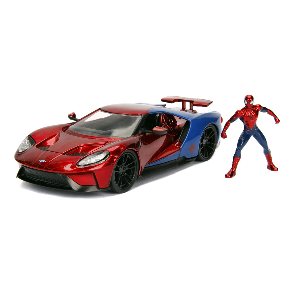 Marvel Spiderman 2017 Ford GT Die-cast Toy Sports Car, Unisex, 1:24 Scale, Eight Years and Above, Red/Blue