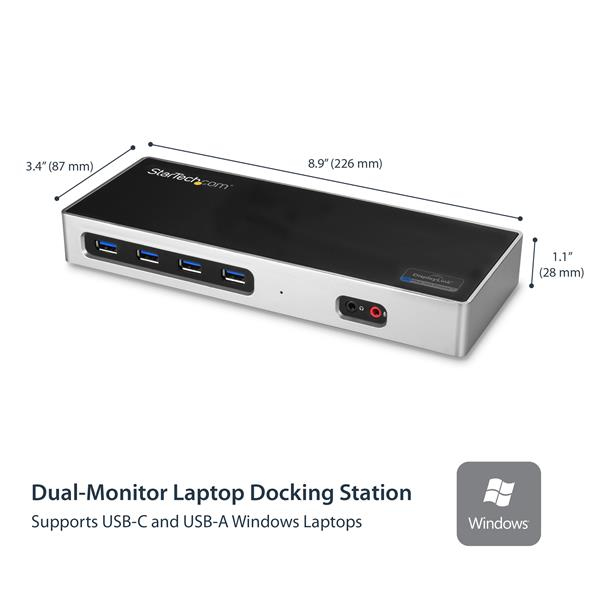 StarTech.com Dock USB-C e USB-A - Dock doppio monitor DisplayPort + HDMI 4K 60Hz - Docking station ibrida USB 3.0 per laptop USB-C o USB-A - 6x USB Type-A, GbE - USB 3.1 Gen 1 - Mac/Window