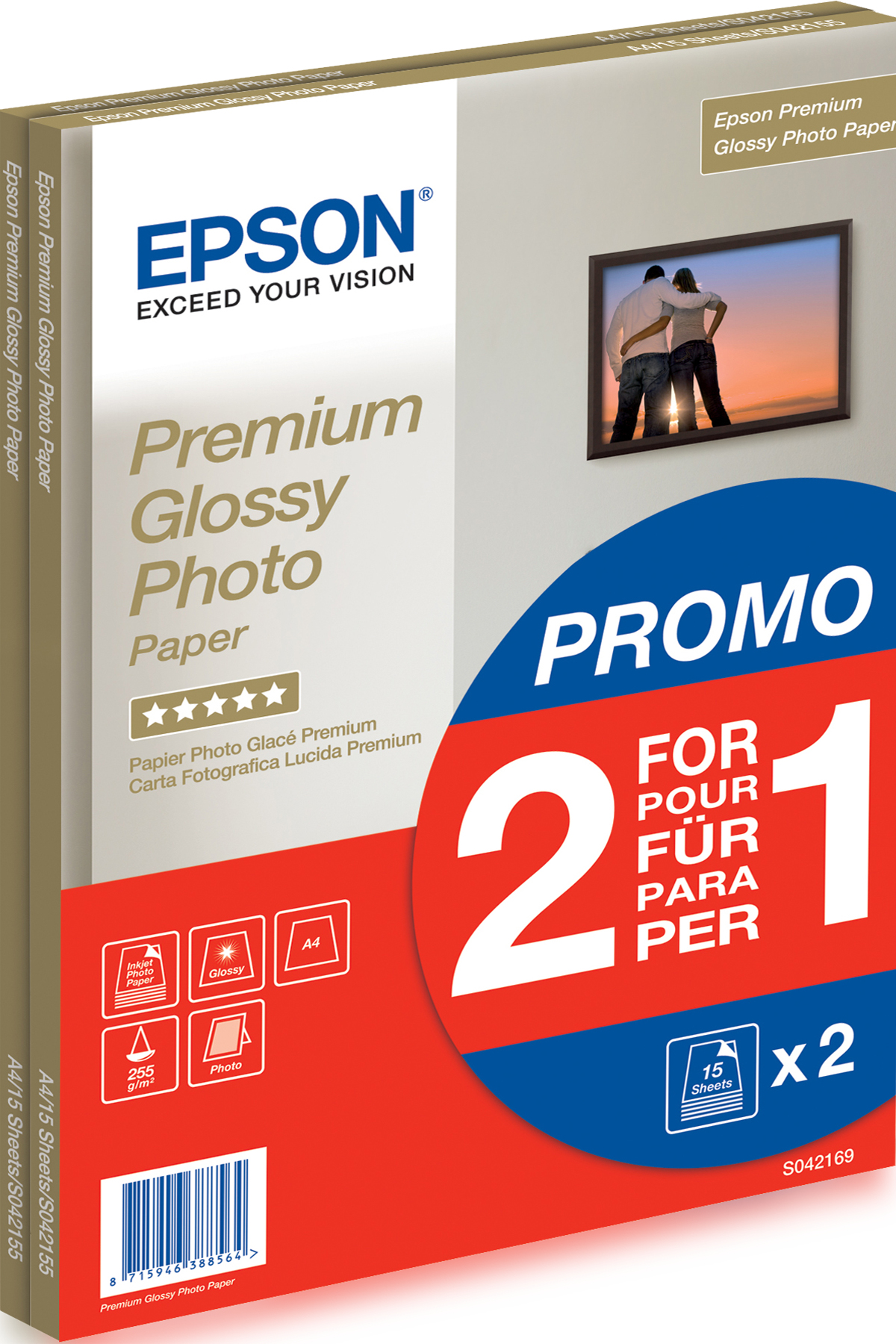 Image of Epson Premium Glossy Photo Paper - A4 - 2x 15 Sheets