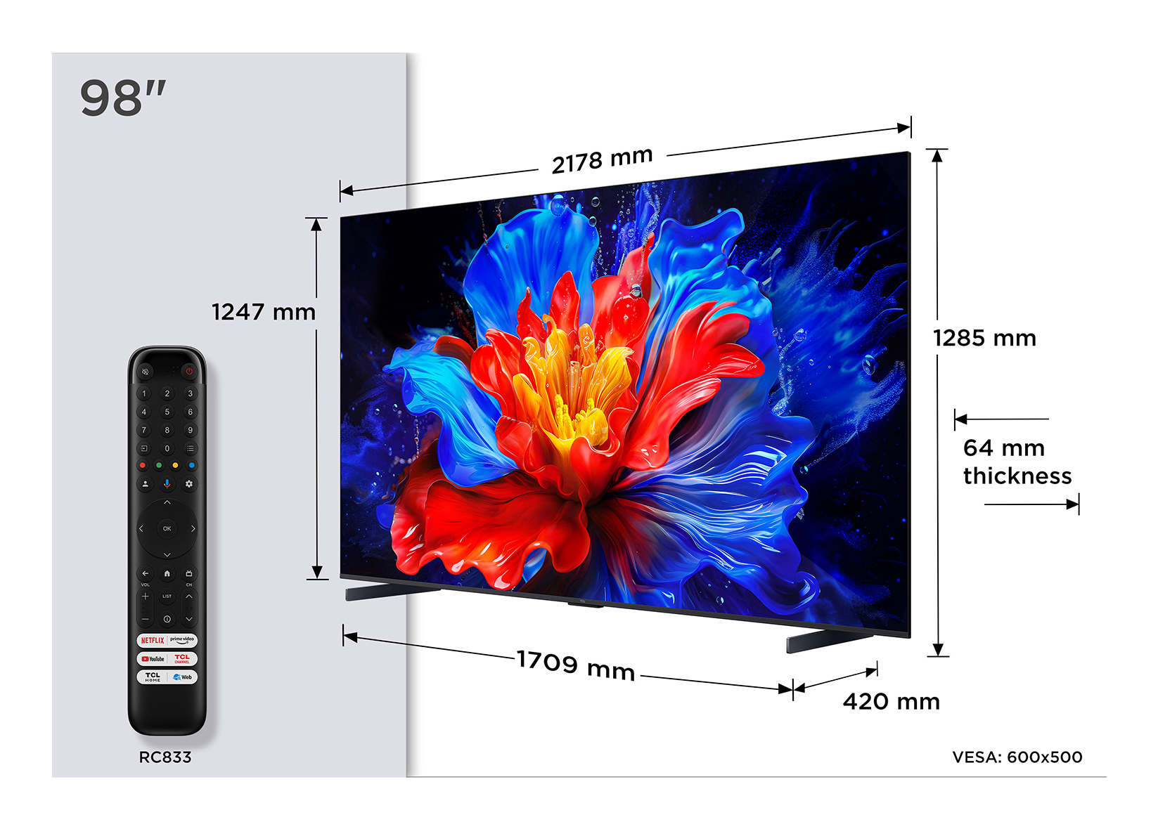 TCL P89K 98P89K TV 2.49 m (98") 4K Ultra HD Smart TV Wi-Fi Metallic 450 cd/mÂ²