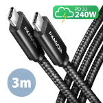 Axagon BUCM2-CM30AB Data and charging USB 480Mbps cable 3 m. PD 240W, 5A. Black braided