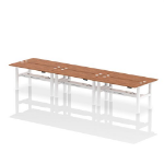 Dynamic Air Back-to-Back W1600 x D600mm Height Adjustable Sit Stand 6 Person Bench Desk With Cable Ports Walnut Finish White Frame - HA02278 DD