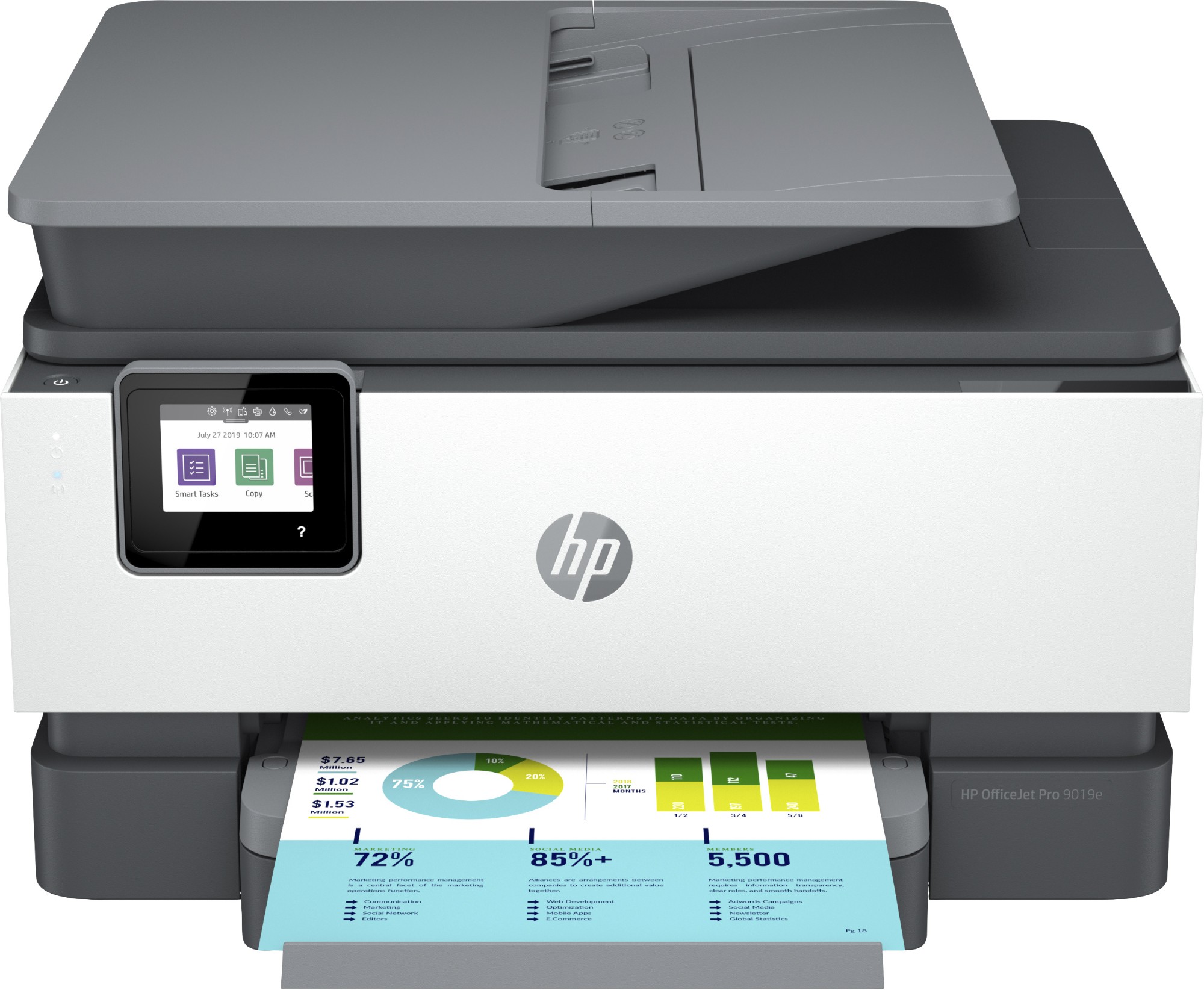 HP OfficeJet Pro HP 9019e All-in-One Printer, Color, Printer for Small office, Print, copy, scan, fax, HP+; HP Instant Ink eligible; Automatic document feeder; Two-sided printing