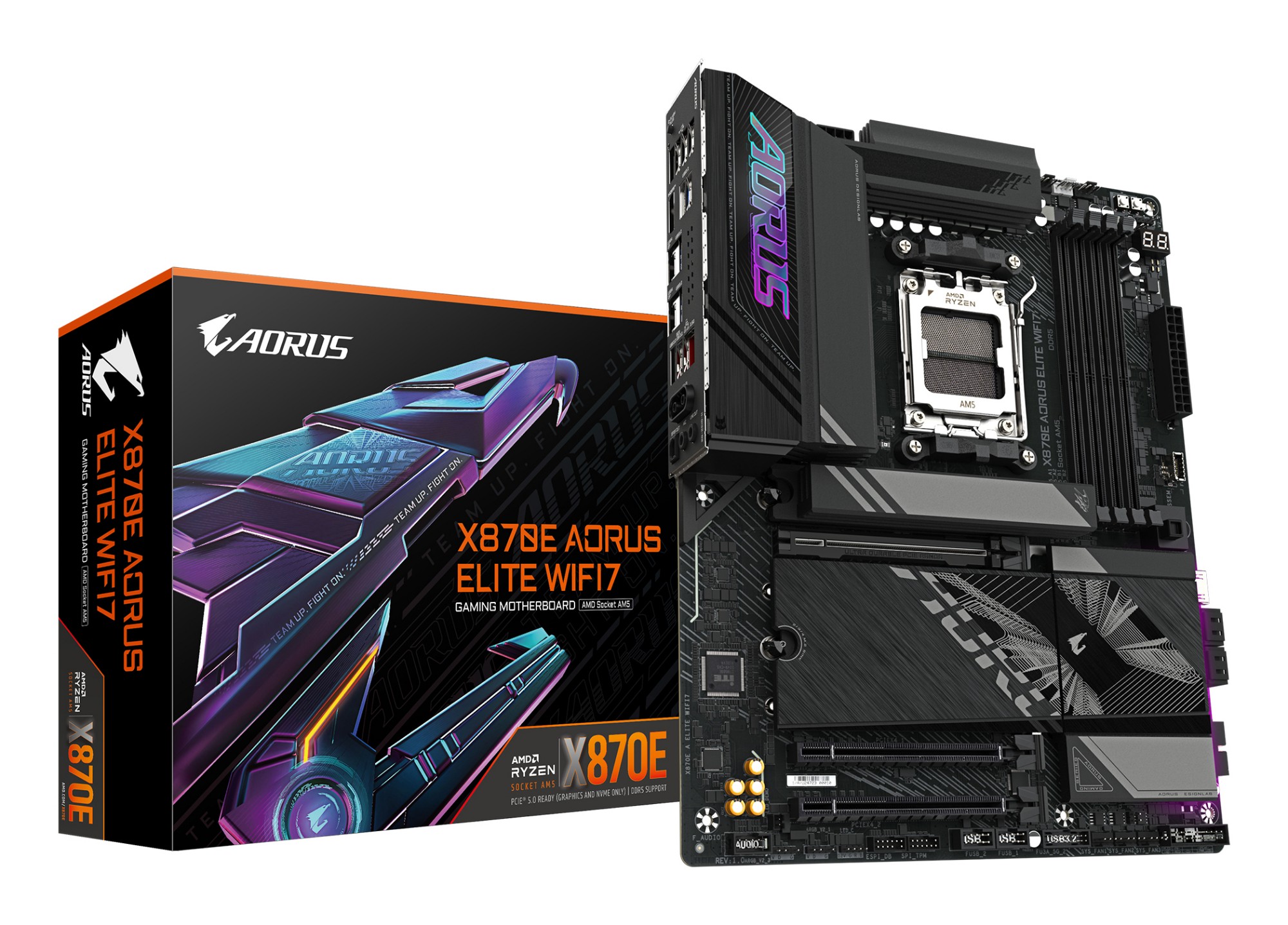 GIGABYTE X870E AORUS ELITE WIFI7 Motherboard - Supports AMD Ryzen 9000 CPUs, 16+2+2 Phases Digital VRM, up to 8000Hz DDR5 (OC), 3xPCIe 5.0 + 1xPCIe 4.0, Wi-Fi 7, 2.5GbE LAN, USB 4