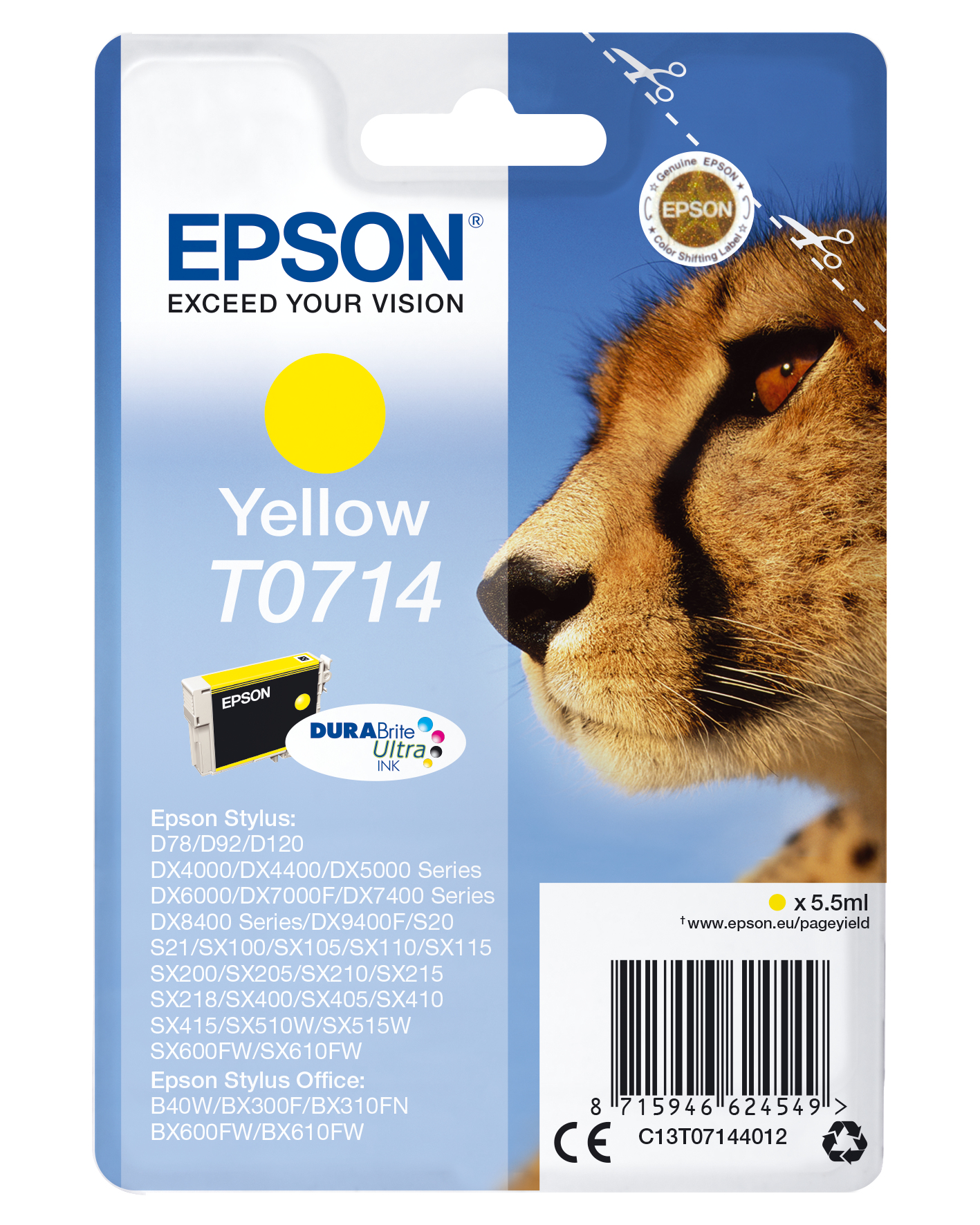 Image of Epson C13T07144012/T0714 Ink cartridge yellow, 415 pages ISO/IEC...