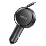 LogiLink USB Car Charger, 1 Port, USB-C, PD3.0, 30W, retactable cable, 0,80m