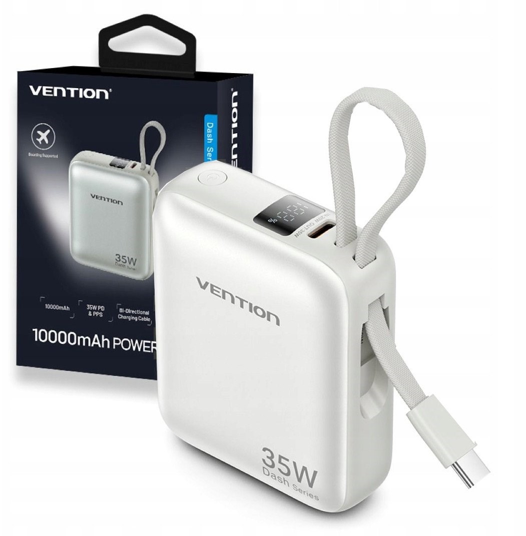 VN1 Vention 10000mAh 35W - power bank with USB-C cable (beige)