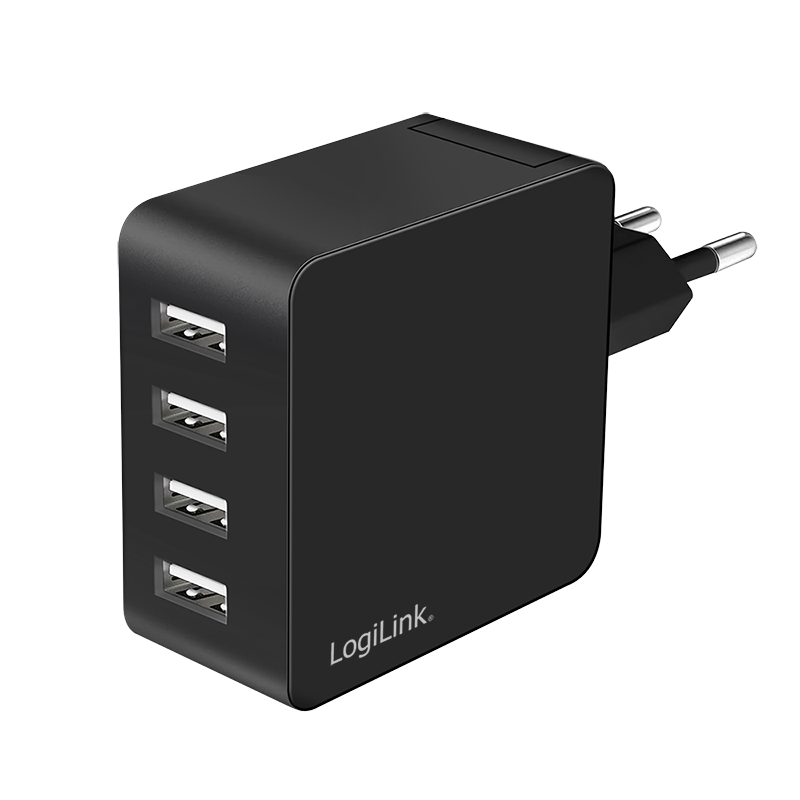 LogiLink USB Wall Charger. 4port. 4x USB-AF. 24W. black