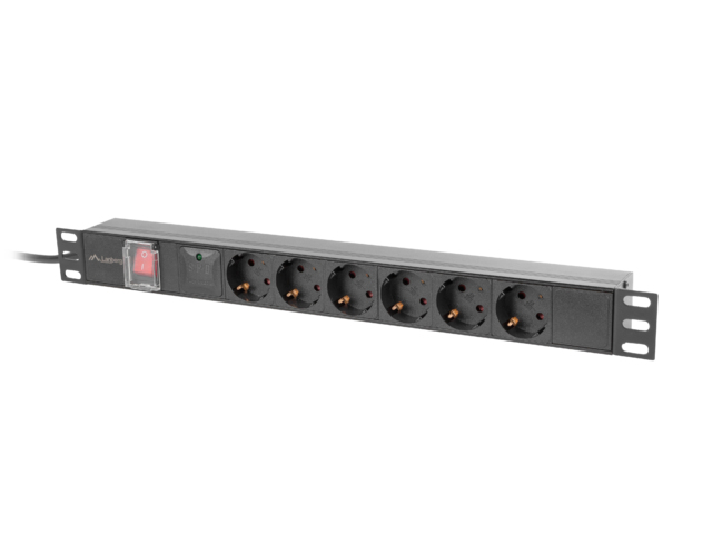 Lanberg Power Distribution Unit (PDU) 19" 1U 10A 2m 6x Schuko Outlets Black C14
