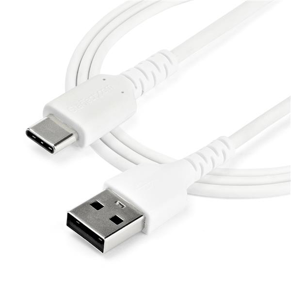 StarTech.com 1M USB A to USB C Charging Cable - Durable Fast Charge & Sync USB 2.0 to USB Type C Data Cord - Rugged TPE Jacket Aramid Fiber M/M 60W White - Samsung S10, iPad Pro, Pixel
