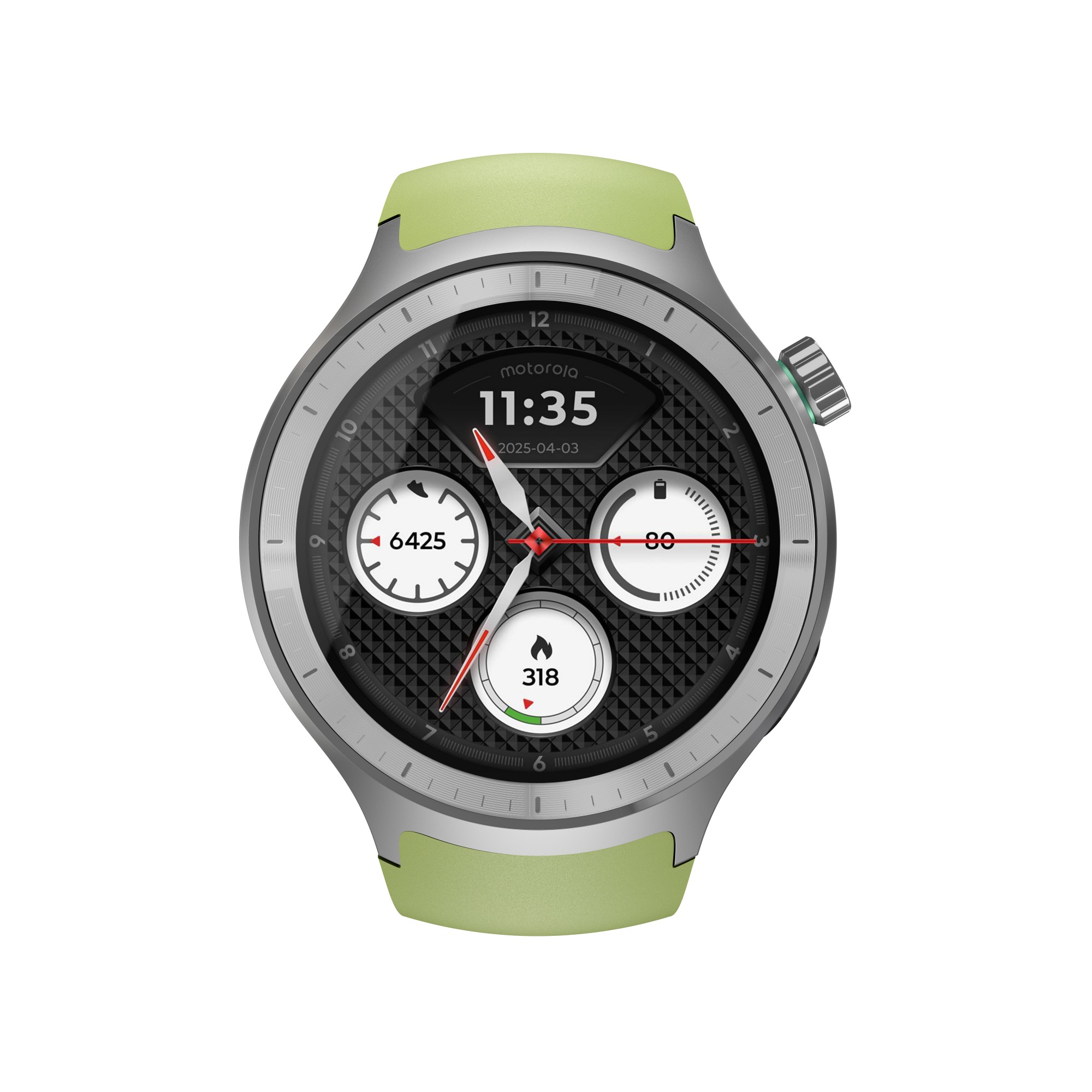 Moto Watch - Matte silver - smart watch with band - silicone - pantone herbal garden - display 1.4" - 4 GB - Bluetooth - 40 g