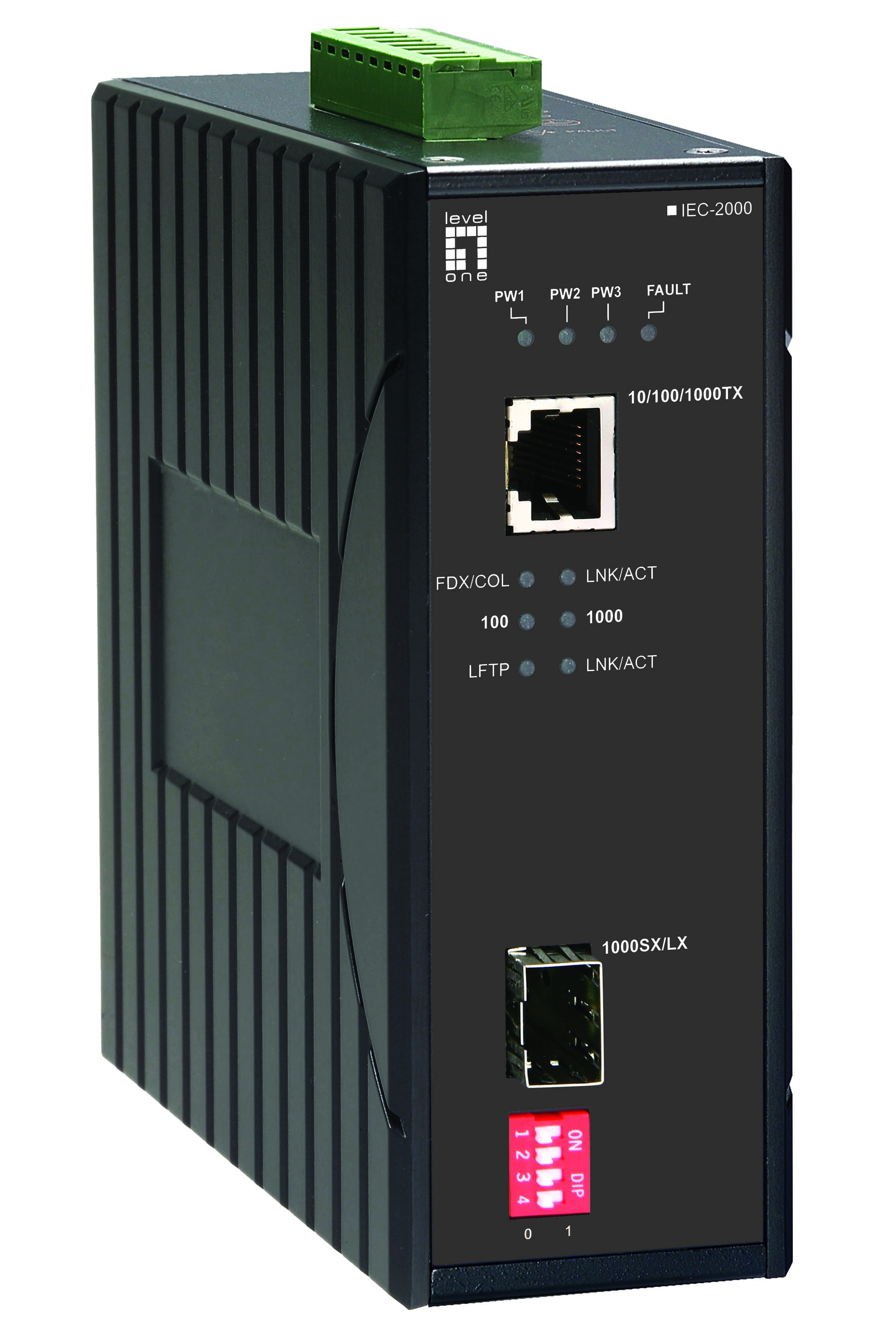 Image of LevelOne RJ45 to SFP Gigabit Industrial Media Converter, -40°C to...