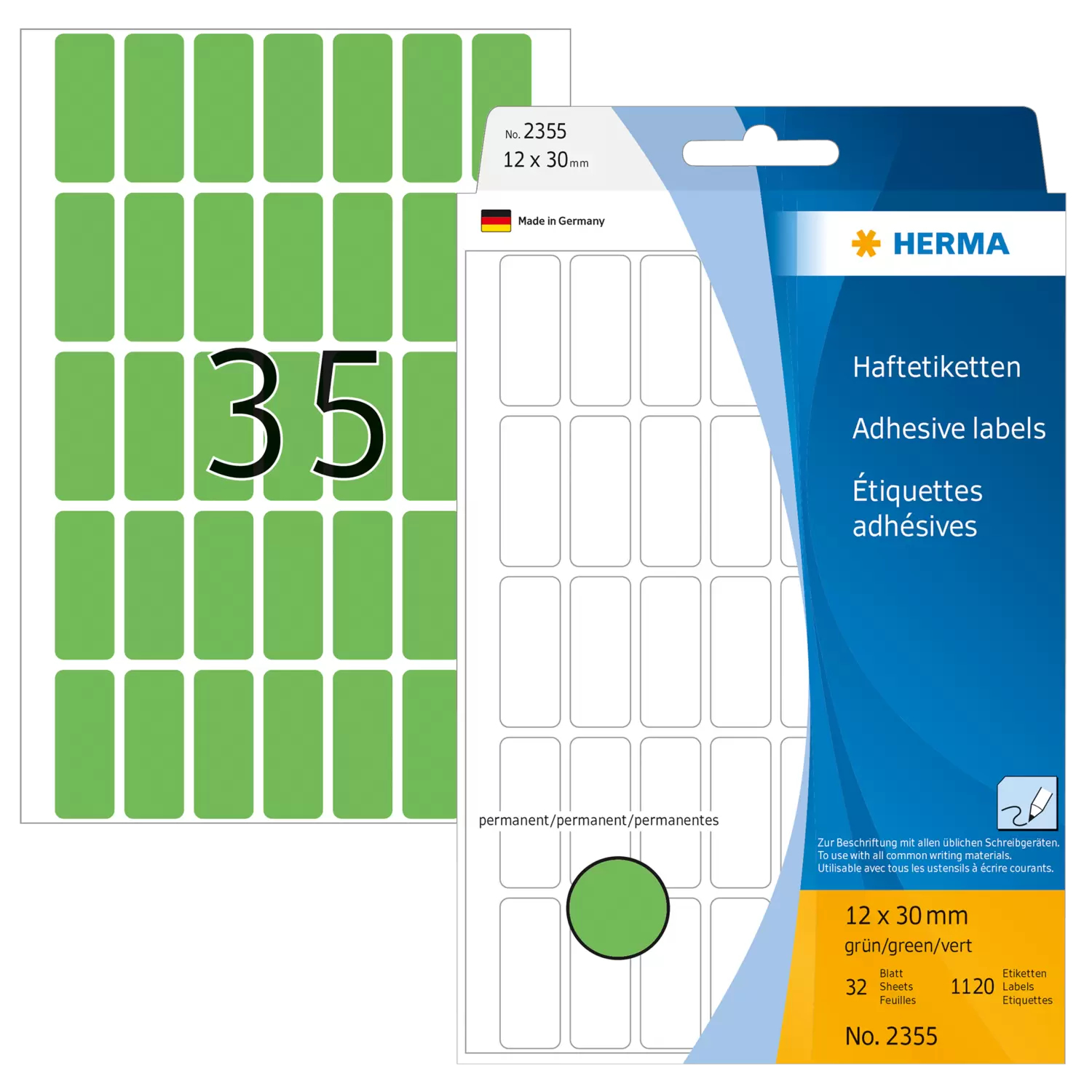 Image of HERMA Multi-purpose labels 12x30 mm green paper matt hand...