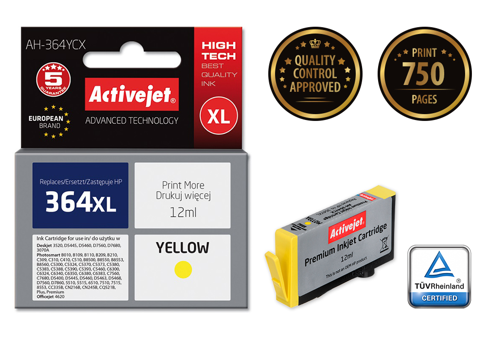Activejet AH-364YCX ink (replacement for HP 364XL CB325EE; Premium; 12 ml; yelllow