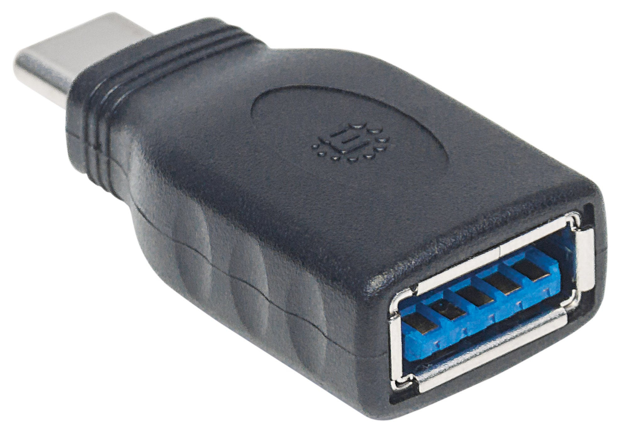 Manhattan USB-C to USB-A Adapter, Male to Female, 5 Gbps (USB 3.2 Gen1 aka USB 3.0), Black, Polybag