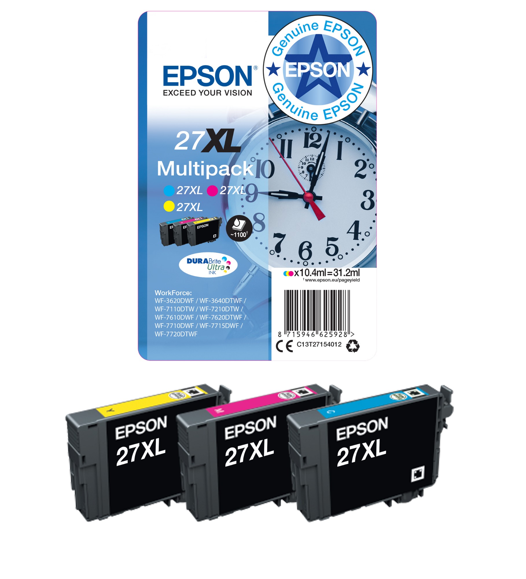 Epson 27XL Alarm Clock DURABrite Ultra Ink Cartridge High Yield Black C13T27114012