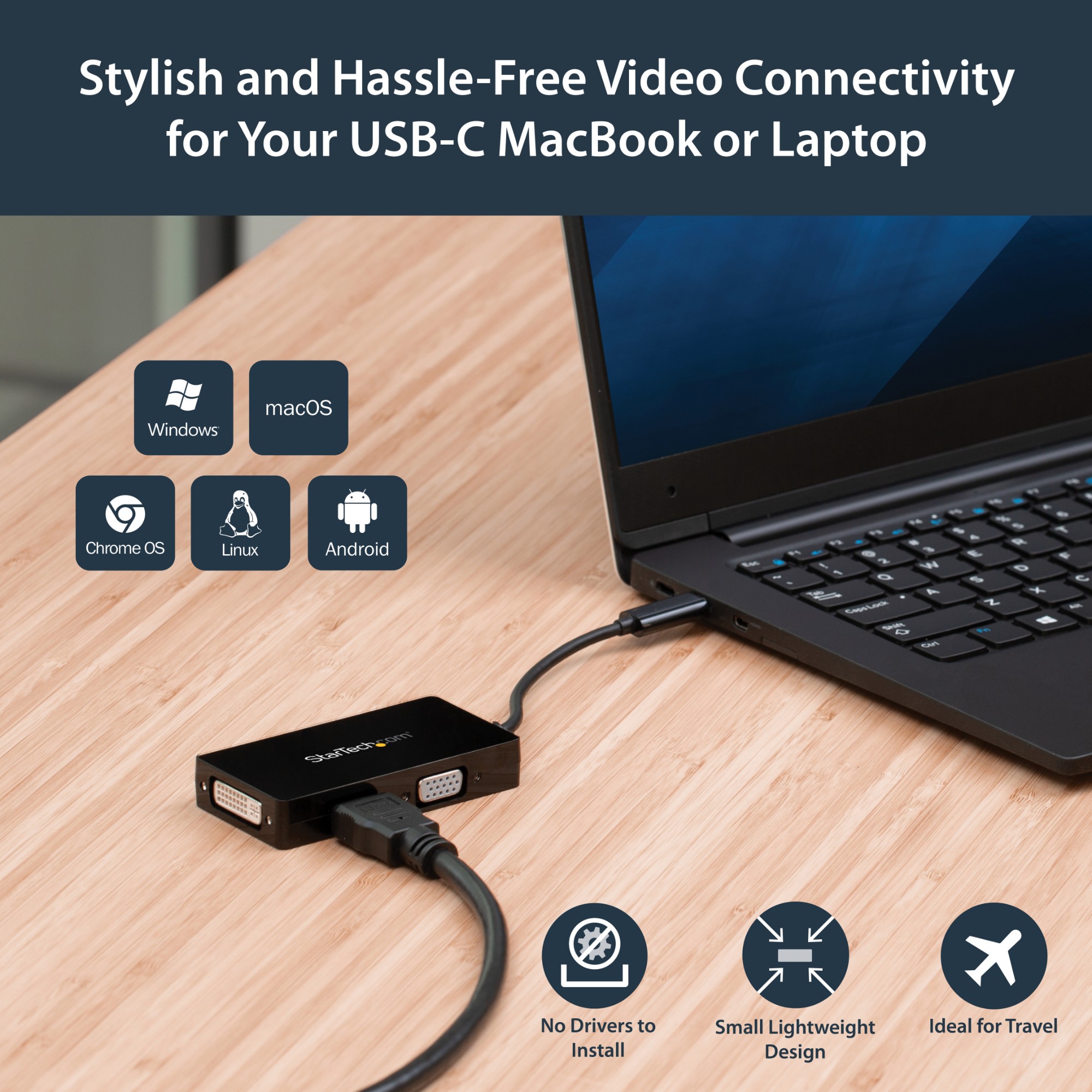 StarTech.com USB-C Multiport Video Adapter - 3-in-1 - 4K 30Hz - Black