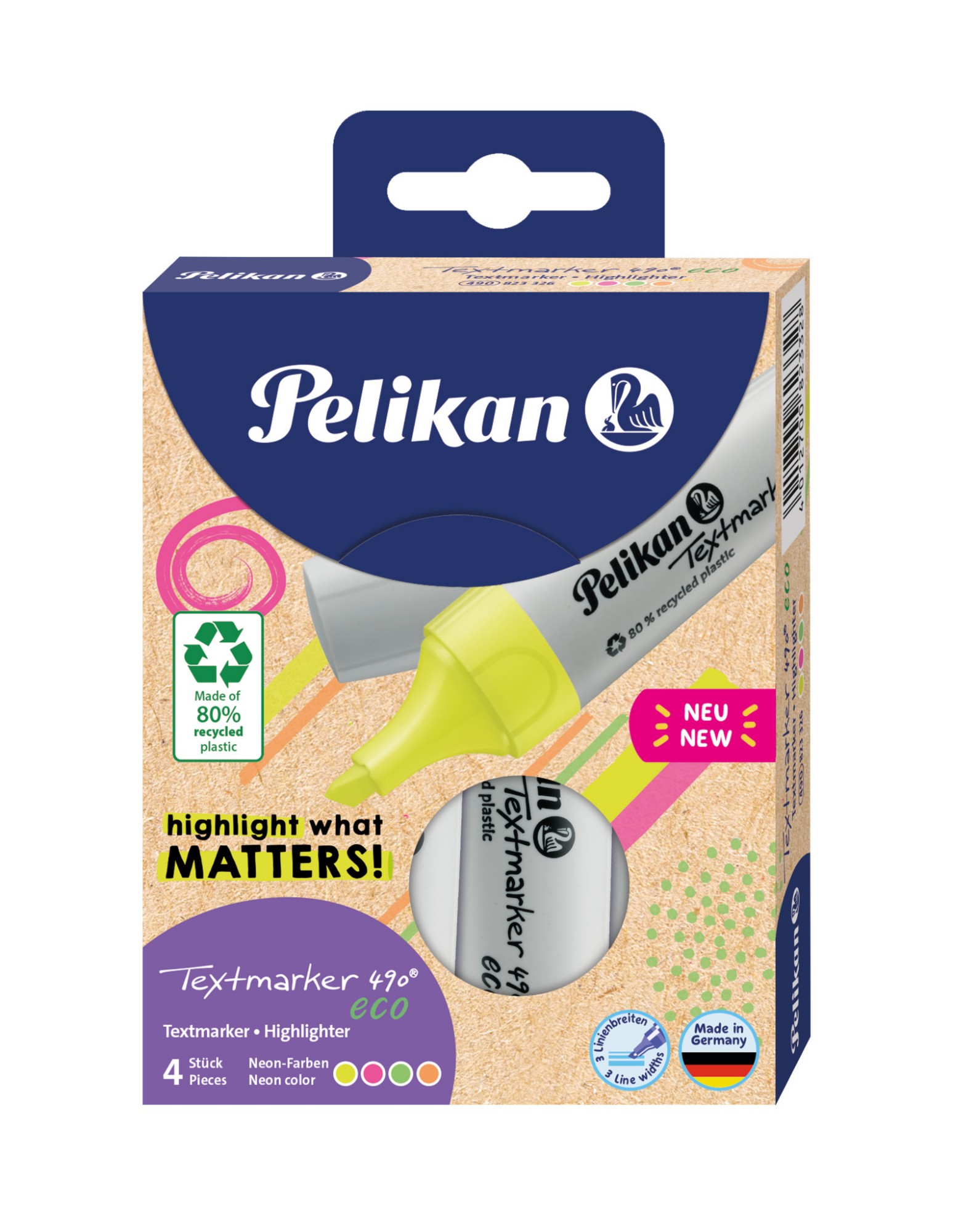 Pelikan Textmarker 490 eco marker 4 pc(s) Chisel tip Green, Orange, Pink, Yellow