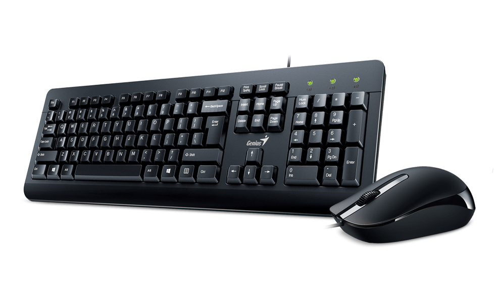 31330001416 GENIUS KM-160 Wired Keyboard and Mouse Combo Set, USB Plug and Play, Spill resistant, Full Size UK Layout with Low Profile Keys and Optical Sensor Mouse, 1000dpi, Ergonomic design for Home or Office