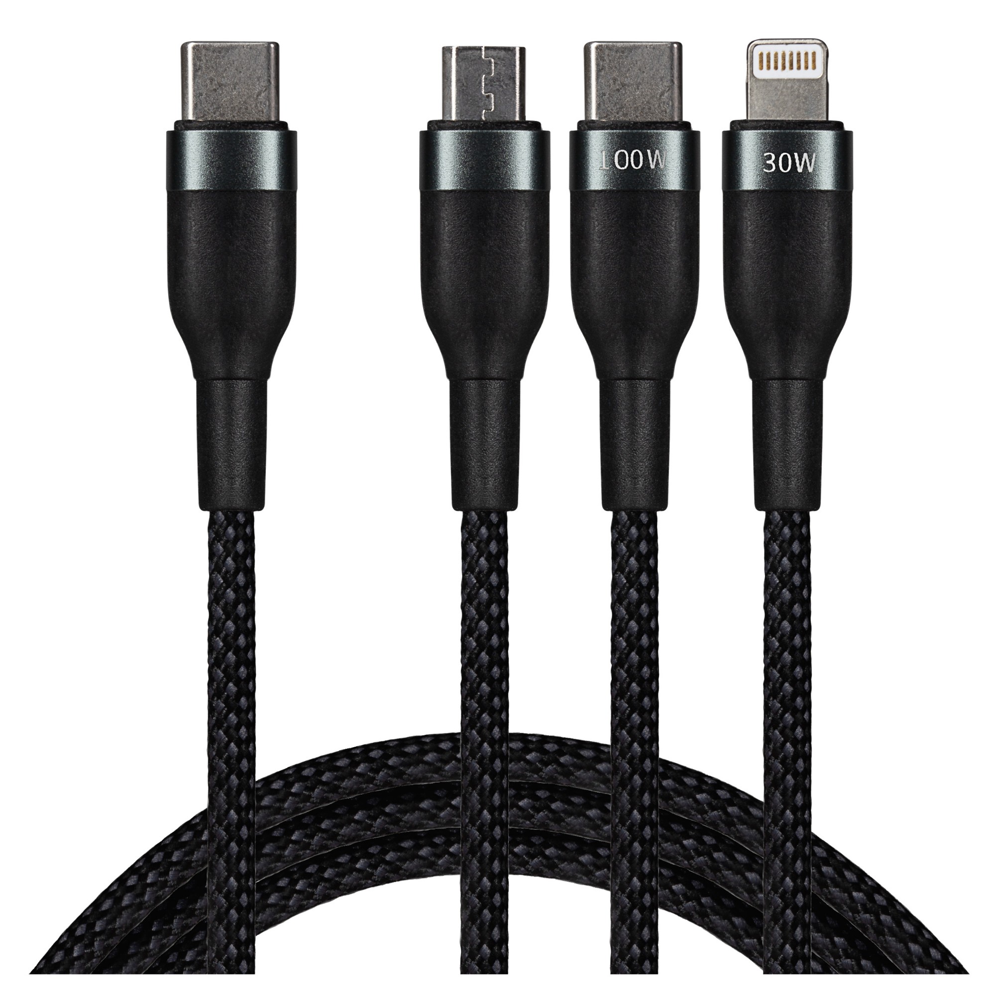 Maplin Usb-C To 3 In1 Cable Braided Usb-C/ Lightning/ Micro Usb-B 100W