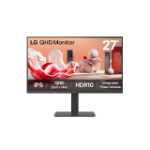 LG 27' QHD IPS Monitor, 2560x1440, HDR10, 99% sRGB, 75 Hz, integrated power, adjustable stand (tilt/height/swivel/pivot), Flicker Safe & Reader Mode