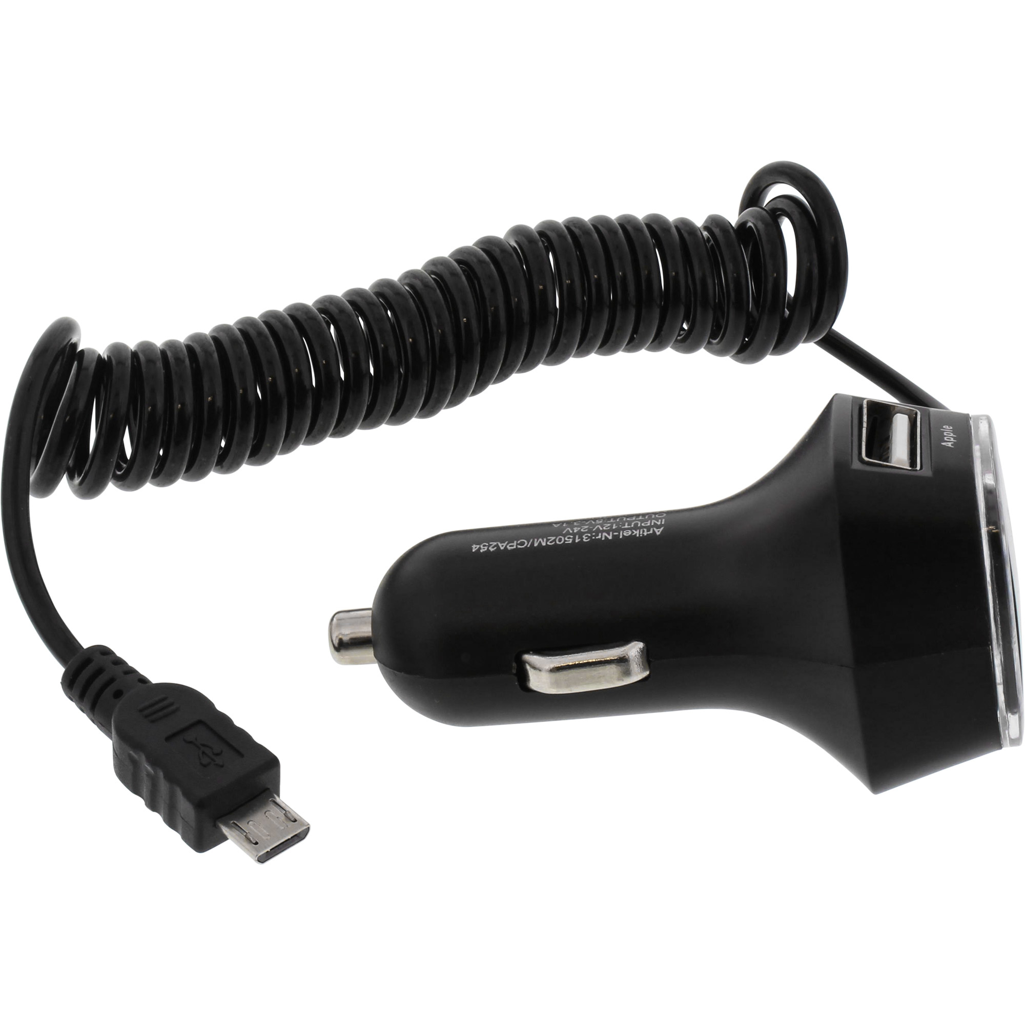 31502M INLINE INC USB KFZ Ladegert Stromadapter - 12/24VDC zu 5V / 3.1A - 2x USB A + Micro
