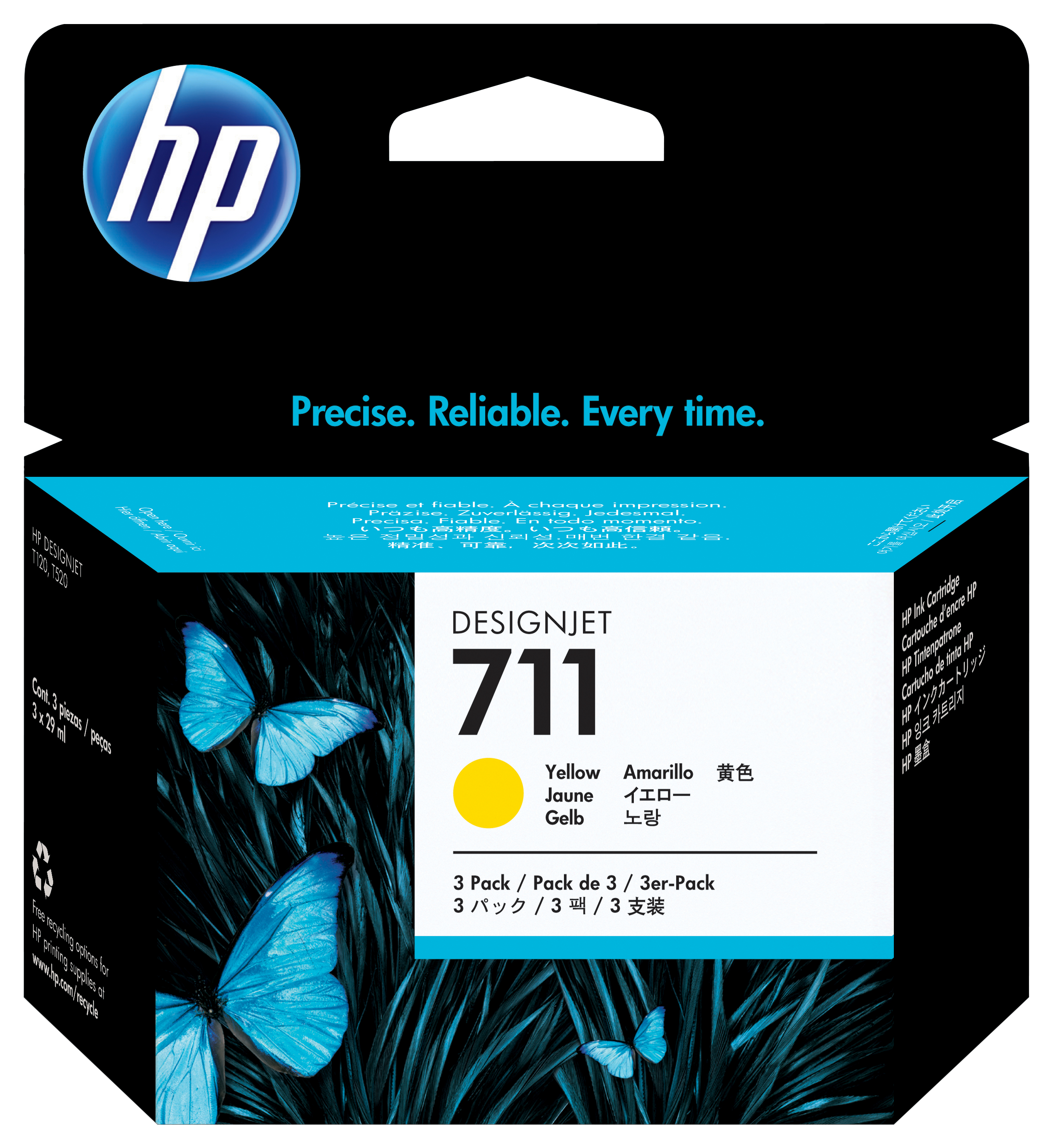 Image of HP CZ136A/711 Ink cartridge yellow 29ml Pack=3 for HP DesignJet T 520