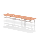 Dynamic Air Back-to-Back W1600 x D600mm Height Adjustable Sit Stand 6 Person Bench Desk With Cable Ports Beech Finish White Frame - HA02254 DD
