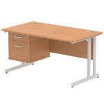 Dynamic Impulse W1400 x D800 x H730mm Straight Office Desk Cantilever Leg With 1 x 2 Drawer Single Fixed Pedestal Oak Finish Silver Frame - MI002658 DD