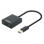 Manhattan USB-A to HDMI Cable, 1080p@60Hz, Converts USB 3.2 Gen1 (aka USB 3.0) signal to HDMI, 15cm, Black, Male to Female, Three Year Warranty, Retail Box