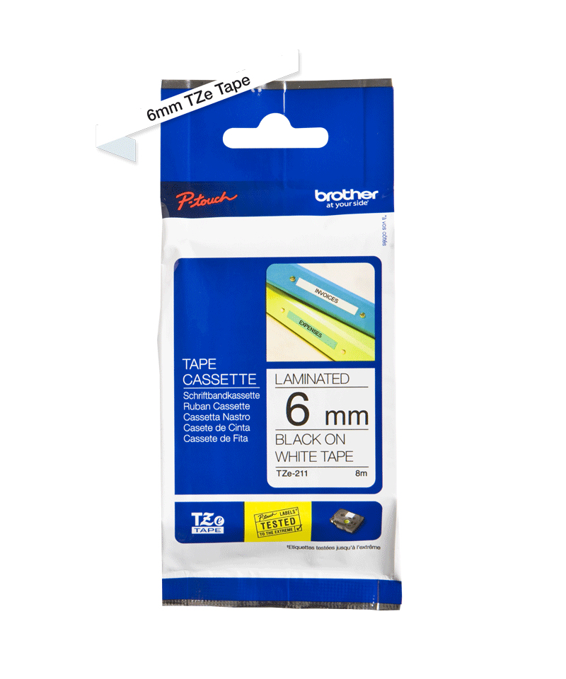 Brother tz211 - bande imprimante - Noir sur blanc - rouleau (0.6 cm x 8 m) - 1 unites (4977766052375)
