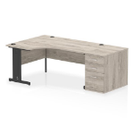 Dynamic Impulse W1600 x D1200 x H730mm Left Hand Crescent Desk Cable Managed Leg With D800mm Desk High Pedestal Grey Oak Finish Black Frame - I004477 DD
