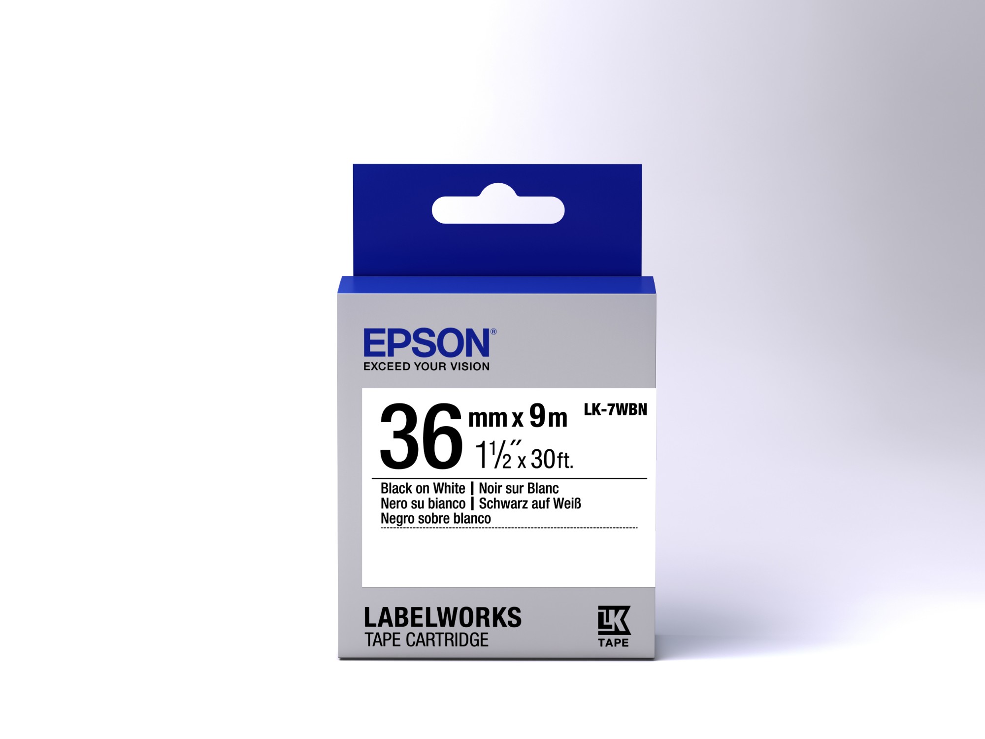 Epson etikettkassett standard – LK-7WBN std svart/vit 36/9