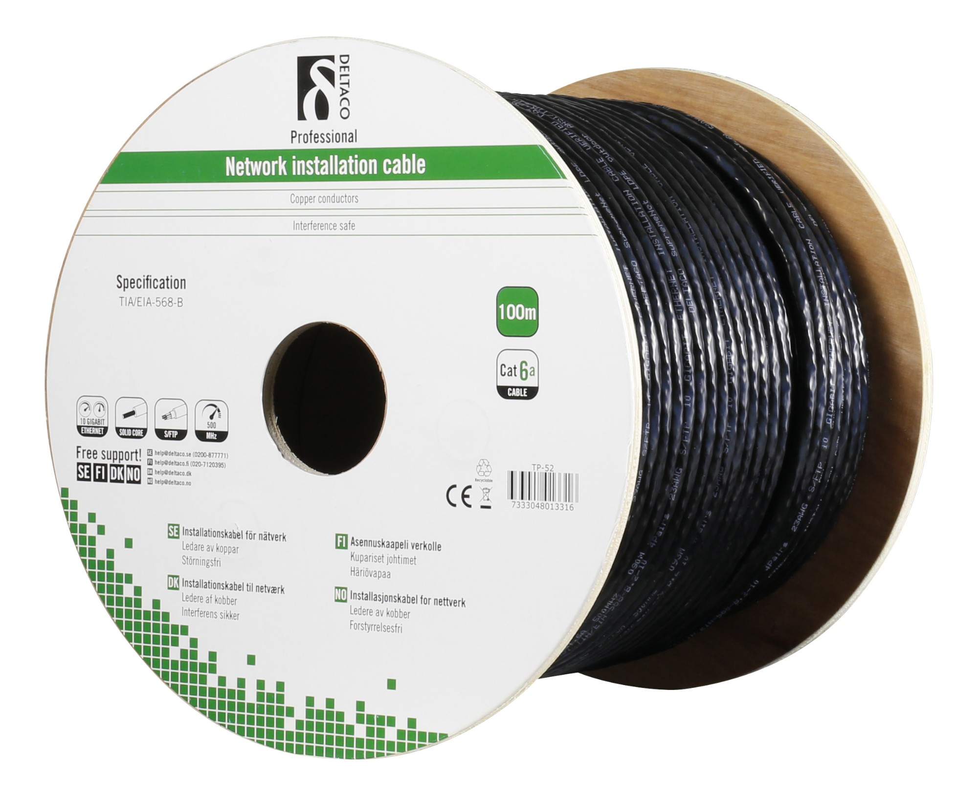 Deltaco TP-52 networking cable Black 100 m Cat6a S/FTP (S-STP)