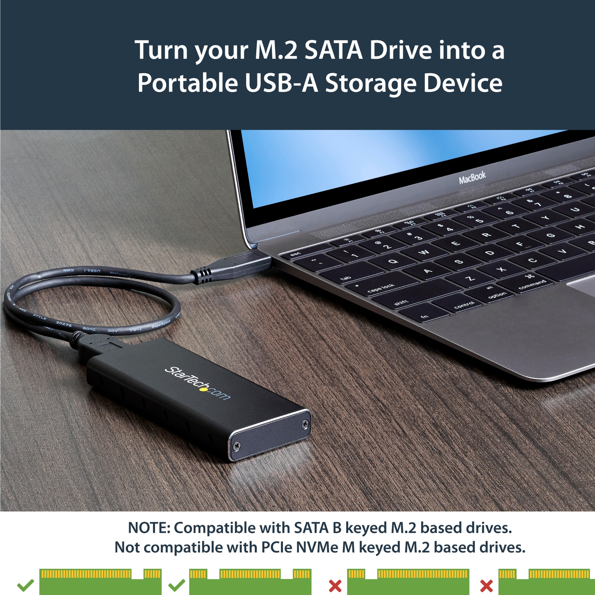 StarTech.com M.2 SSD Enclosure for M.2 SATA SSDs - USB 3.1 (10Gbps) with USB-C Cable