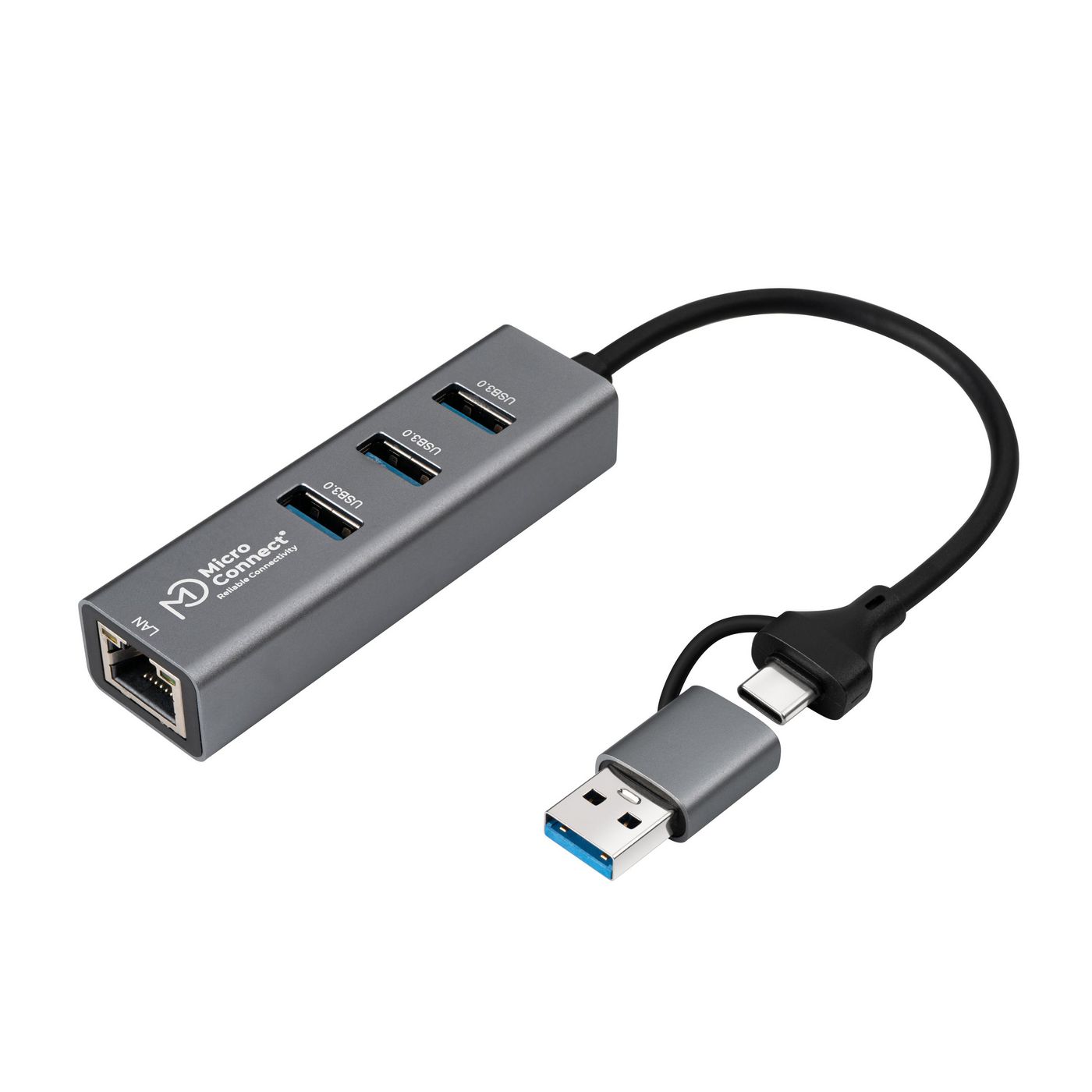 Image of Microconnect USB 3.0 Hub 4-Port with Ethernet and USB-C & A...