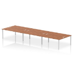 Dynamic Impulse W5400 x D1600 x H750mm Back to Back 6 Person Bench Desk With Cable Management Ports Goal Post Leg Walnut Finish Silver Frame - IB00416 DD