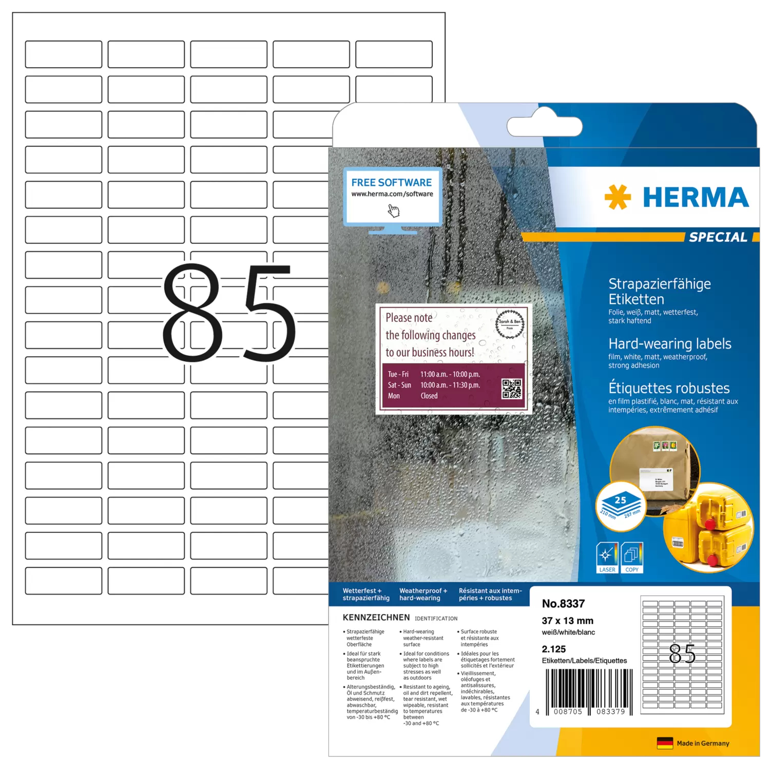 Image of HERMA Labels hard-wearing A4 37x13 mm white strong adhesion film...