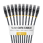 StarTech.com 1m Black Slim CAT6 Cable, 10 Pack, Snagless, 100W PoE, UTP, LSZH, 28AWG Pure Bare Copper Wire, Slim RJ45 Network Patch Cord w/Strain Reliefs, Individually Tested