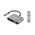 Conceptronic DONN16G 4-in-1 USB 3.2 Gen 1 Docking Station, HDMI, VGA, USB-A 3.0, 100W USB PD