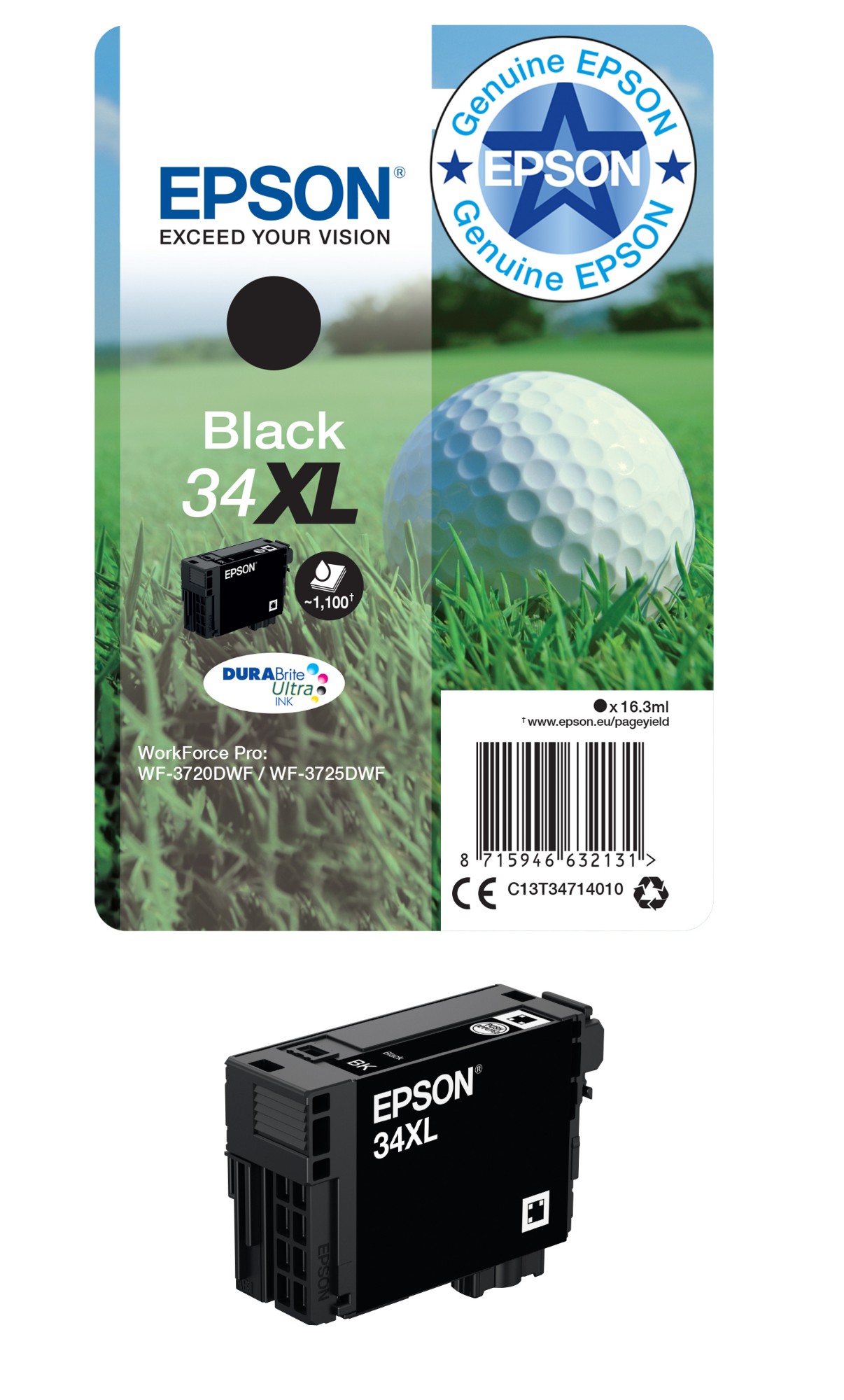 Epson 34XL Golf Ball DURABrite Ultra Ink Cartridge High Yield Black C13T34714010