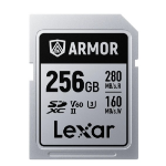 Lexar Professional ARMOR SILVER PRO 256GB SDXC™ UHS-II Card  up to 280MB/s read, up to 160MB/s write, Stainless steel, Rated IP68, 5-meter drop proof